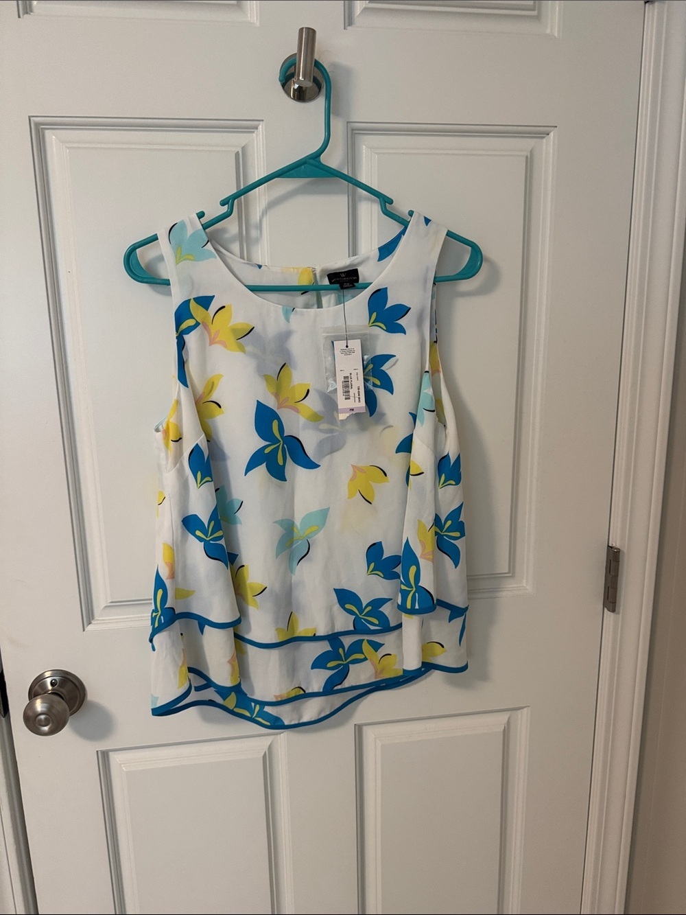 Worthington White Sleeveless Floral Camisole with Blue & Yellow Accents